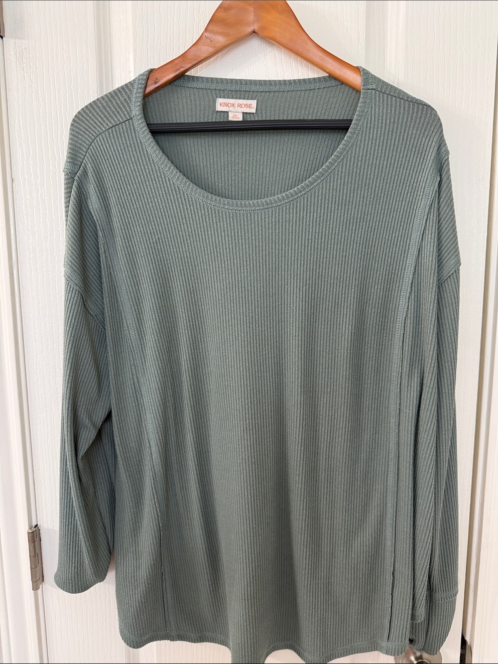 Knox Rose Sage Green Ribbed Long Sleeve Tee